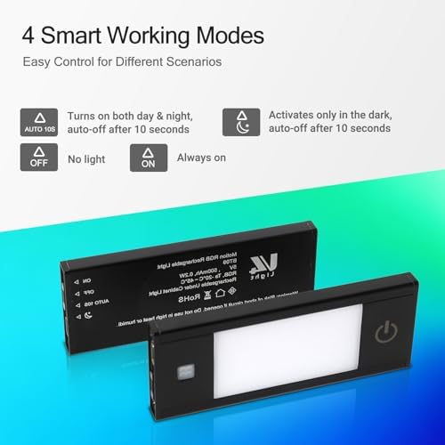 V4light Rechargeable Motion Sensor Night Light, 6-Pack Black, RGB-6