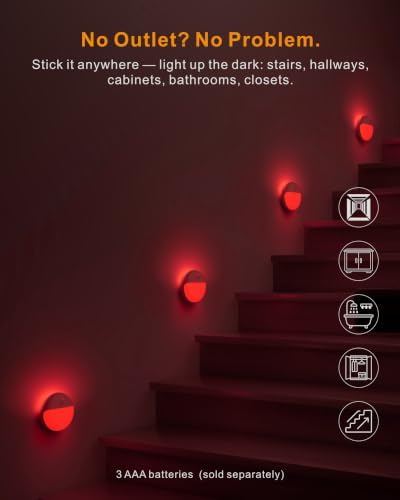 YUNLEX Red Night Light Battery Operated Motion Sensor, Nightlights 1-10lm