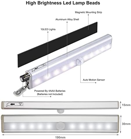 CCBASEBALL Motion Activated RV Step Lights, 10 LED Battery Operated Motorhome Motion Sensor led Light Strip, Magnetic Night Light Bar for Motorhome Travel,Travel Trailers, Camper (2 Pack)