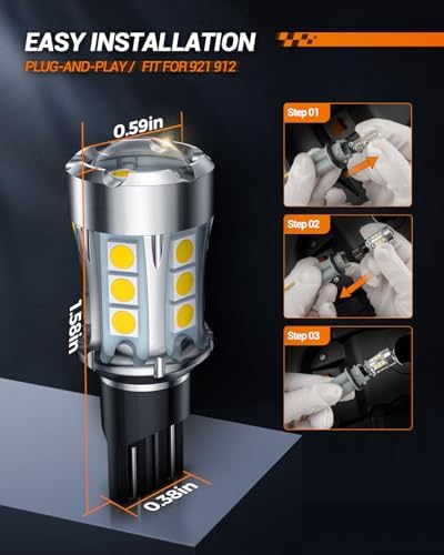 SEALIGHT 921 LED Bulb Reverse Light 600% Brighter T15 906 904 916 W16W 921 LED Bulb with Projector Replacement Tail Backup Reverse Lights, Non-polarity, Xenon White, Interior Lighting Pack of 2