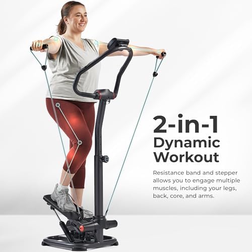 Sunny Health & Fitness Smart Power Stepper with Resistance Bands for Cardio