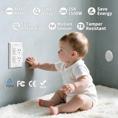 NineLeaf Outdoor Wireless Motion Sensor Plug, Motion Sensor Outlet | IP65 Waterproof, AUTO & Timer Modes, 260FT RF Range, Adjustable Detection, No Wiring for Garden Lights, Porch, Garage, Patio