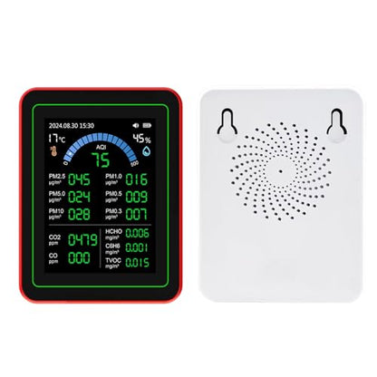 Indoor Air Quality Monitor Tester for Home Detects CO2 TVOC HCHO PM2.5 PM10 Temperature Humidity with Battery and Data Storage