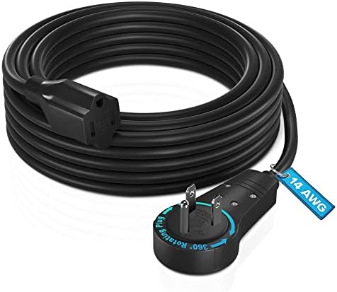 Maximm 15 Ft 360 Rotating Flat Plug Extension Cord, 14 AWG, Black, UL