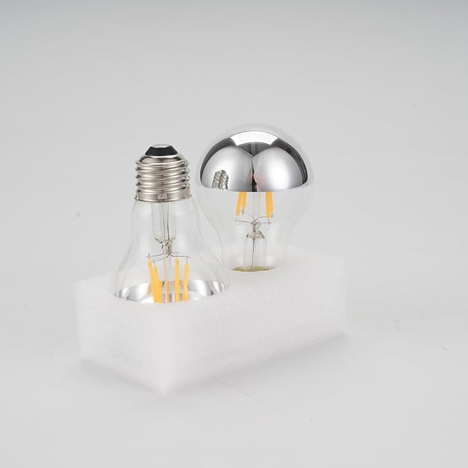 Half Chrome LED Light Bulb 4W (40 Watt Equivalent), Dimmable A19 E26 2700K Warm White Decorative Edison Bulb, Silver Mirror Reflected Light, Pack of 2