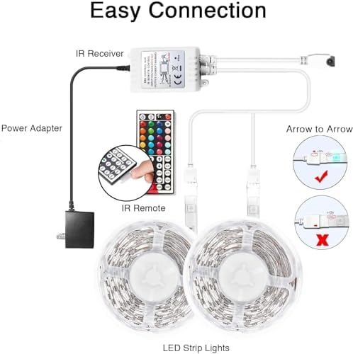 DAYBETTER Led Lights 2 Ports 44 Key Remote Control, Dimmer for Strip, 4 Pin Output Remote Controller for Led Strips 12 24V DC Tape Light (Without Power Adapter)