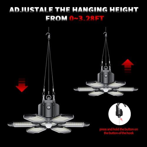Motion Sensor Garage Light, 200W 20000LM Plug in Motion Sensor Light Indoor, Shop Lights for Garage Motion Activated Deformable Panels, Dusk to Dawn Sensor Light for Basement, Workshop, Warehouse