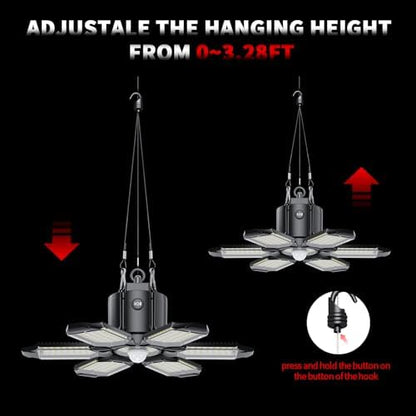Motion Sensor Garage Light, 200W 20000LM Plug in Motion Sensor Light Indoor, Shop Lights for Garage Motion Activated Deformable Panels, Dusk to Dawn Sensor Light for Basement, Workshop, Warehouse