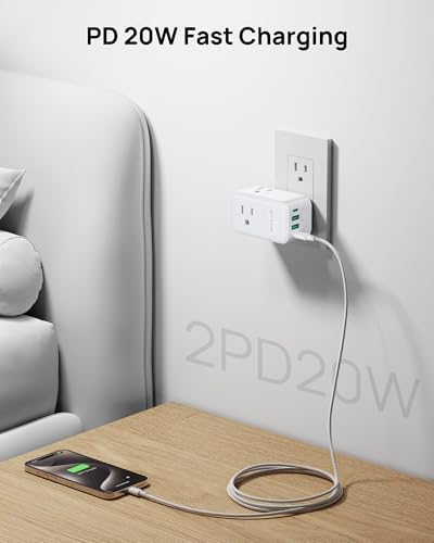 TROND Multi Plug Outlet Extender 2 Pack with 3 Way Outlet Splitter and USB