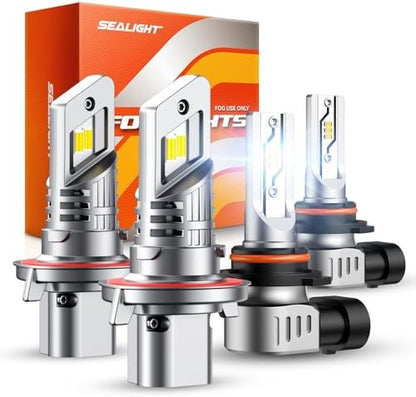 SEALIGHT H13 H10 LED Bulbs Combo, 42000LM 6500K Plug & Play, 1:1 Mini Fan Cooling IP68 – 4 PACK