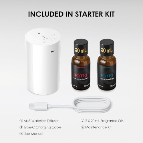 Airversa AN8 Waterless Essential Oil Diffuser Starter Kit, White