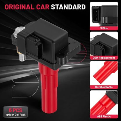 BDFHYK Ignition Coil Packs Compatible with Subaru 2006-2007 B9 Tribeca, 2008-2009 Legacy, 2001-2009 Outback, 2008-2009 Tribeca 3.0L H6, Coil for 48674 C-897 GN10435 U5190 22433AA531 UF287 Set of 6