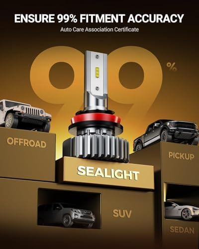 SEALIGHT 9005 H11 Light Bulbs, 160000LM 6500K Brightness HB3 H8 Combo, Plug N Play 1:1 Size 10 Years Long Lifespan, IP68 Waterproof for Vehicle ATVs & Powersports, Pack of 4