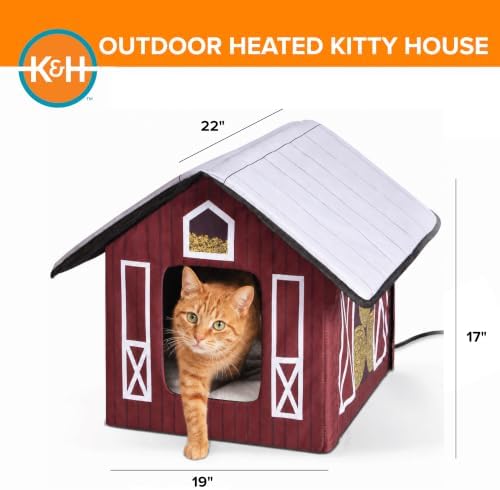 K&H Heated Cat House, Outdoor Kitty Shelter, Safety Listed, 20W, Barn