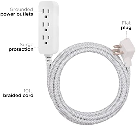 Cordinate 3 Outlet Power Strip Surge Protector 10 Ft Braided Extension Cord