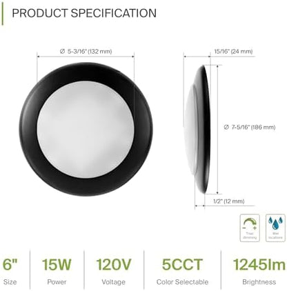 ASD 24 Pack Black LED Disk Lights 6 Inch, 5CCT Flush Mount Ceiling Light