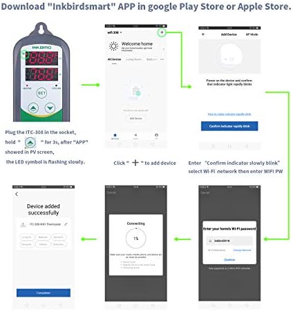 Inkbird WiFi Temperature Controller ITC308 Reptile Freezer Thermostat Digital Heating and Cooling Heater Cooler Greenhouse Plug Outlet 2 Stage 1100W 110V