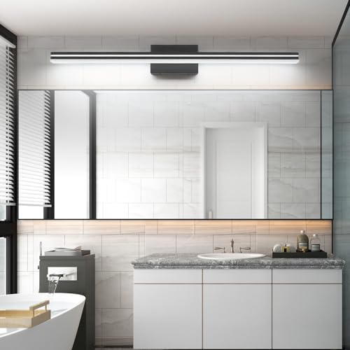 SineRise 40-Inch LED Modern Bathroom Vanity Light Bar, Matte Black Modern Acrylic Bathroom Wall Lighting Fixtures Over Mirror (Cool White 6000K)