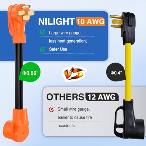 Nilight EV Dryer Charger Adapter Cord 50Amp to 30Amp 10 Gauge 14-50P 14-30R