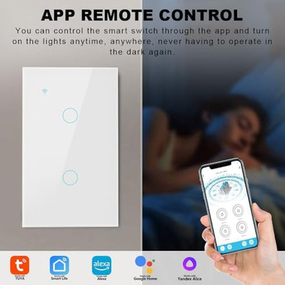 Smart Switch for Light 2 Gang, 2.4GHz Wi-Fi Switch Compatible with Alexa and Google Home,Voice Control, Remote Control, Timer & Schedule UL Certified, No Hub Required