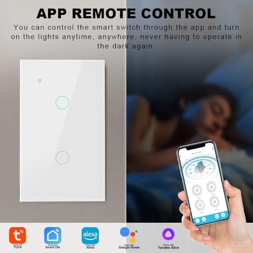 Smart Switch for Light 2 Gang, 2.4GHz Wi-Fi Switch Compatible with Alexa and Google Home,Voice Control, Remote Control, Timer & Schedule UL Certified, No Hub Required