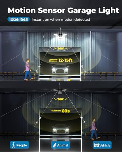 Motion Sensor Garage Light Plug in, 8000LM 6500K Shop Light 3 Modes