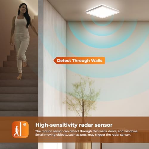 BLNAN Dimmable Motion Sensor LED Ceiling Light with Remote Control, 12 Inch 24W 2400LM Radar Motion Activated Flush Mount Wired Light Fixture for Closet Hallway Laundry Porch Stair, 3000K 4000K 5000K