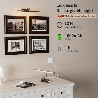 Picture Lights for Wall, 13.8in, Brown, 4000mAh, Rechargeable, RF Remote