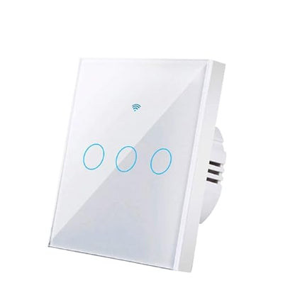 3-Way Smart Switch Wall Light Control Touch,App Remote Control,White | 3-Way WiFi BT 433MHz RF Tuya App control, Alexa Google voice, no hub, tempered glass touch panel for home indoor lights