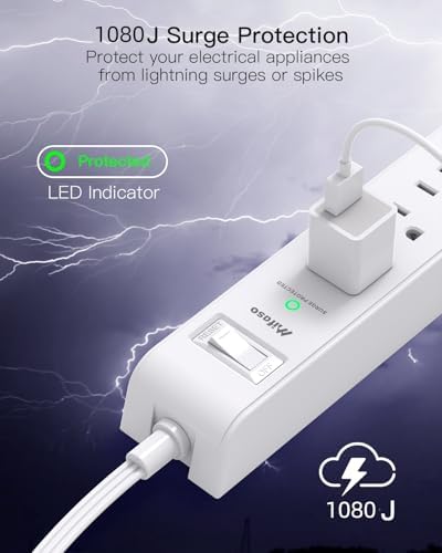 2 Pack Power Strip, Extension Cord 5FT, Surge Protector with 6 Outlets and 4 USB Ports (2 USB C), Flat Plug Overload Protection, Extension Cord with Multiple Outlets, Wall Mount for Home Dorm College