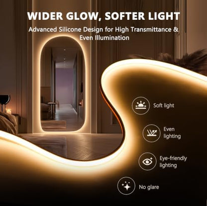 V4light 16.4ft Silicone LED Light Strip CRI90 Dot-Free Wood Slat Wall Light