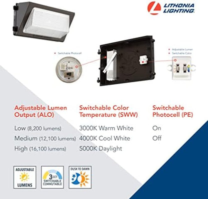 Lithonia Lighting 17" LED Wall Pack Outdoor Light, Dusk to Dawn Photocell