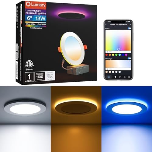 Lumary Smart Recessed Lighting Pro 6 Inch with RGB/Night Ring, 1100LM 1Pack