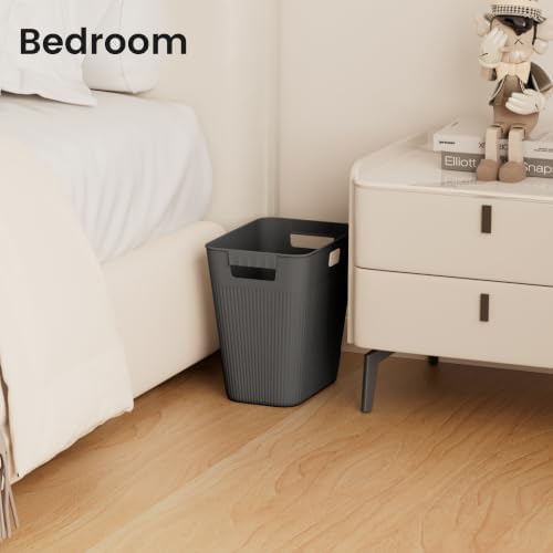 JOYMOOP Slim Trash Can 3-Pack, 2.2 Gallon Plastic Wastebasket for Bathroom, Bedroom, Office, Kitchen with 4 Rolls Bags, Black