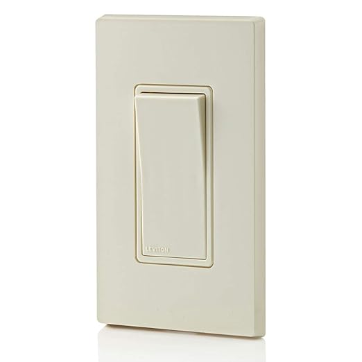 Leviton 15 Amp, 120/277 Volt, Decora Rocker Single-Pole AC Quiet Switch, Residential Grade, Grounding, 5601-2T, Light Almond