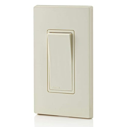 Leviton 15 Amp, 120/277 Volt, Decora Rocker Single-Pole AC Quiet Switch, Residential Grade, Grounding, 5601-2T, Light Almond