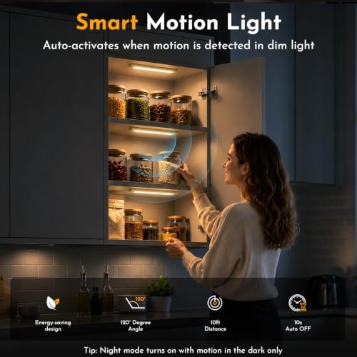 V4light Motion Sensor Cabinet Light, Rechargeable, Dimmable, 4Pcs, 9in