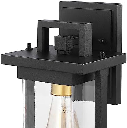 Globe Electric 60000028 1-Light Outdoor Wall Sconce, Matte Black, Brass Accent, Clear Seeded Glass Shade, Weather Resistant, Front or Back Porch Decor, Modern Exterior Lighting, Patio Lights
