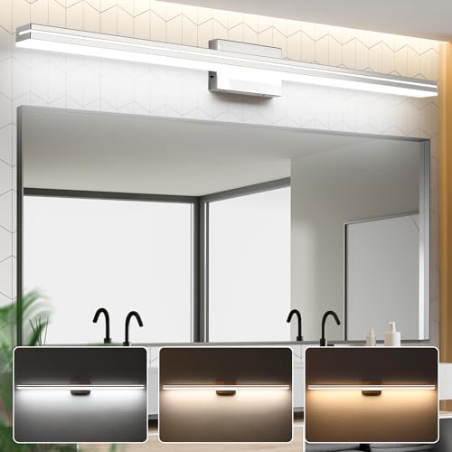 SineRise LED Modern Bathroom Vanity Light Bar (40-Inch, 3000K/4000K/6000K), Chrome Dimmable Modern Acrylic Bathroom Wall Lighting Fixtures Over Mirror