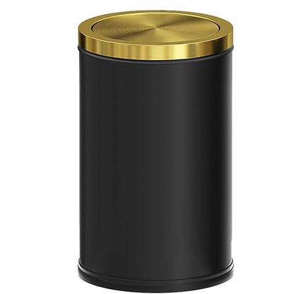 Black and Gold Bathroom Trash Can,Bathroom Garbage can with Swing Lid，Small Trash Can with Flipping Lid, 4.8gal Garbage cans for Bedroom,Living Room, Guest Room,Office,Hotel(4.7gal-Black)
