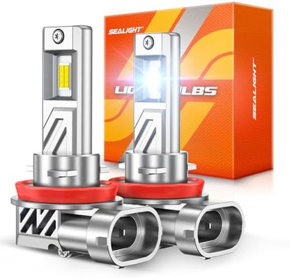 SEALIGHT H11/H8/H9 LED Bulb, 60,000LM Brighest H9/H8 Light Lamp, 10X 6500K White Output Canbus Ready, IP68 Waterproof and 80000Hrs Long Lifespan, 3Min Installation, Pack of 2