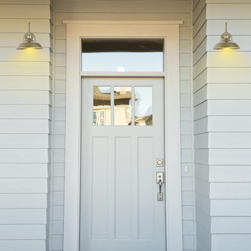 Brass Outdoor Gooseneck Light, 10'' Diameter Gooseneck Barn Wall Sconce for Porch, Exterior Waterproof Farmhouse Light Fixture with Wall Mount, 2 Pack, LM2201-GL-2P