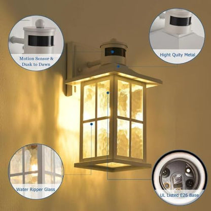 2 Pack Motion Sensor Porch Lights White Dusk to Dawn Outdoor Wall Lantern