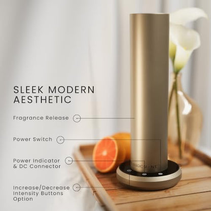 The Magic Scent Bluetooth Diffuser - Smart Ultra-Quiet Cold-Air Waterless Scent Diffuser for Home, Hotel, & Office - Programmable Intensity & Timer - Premium Aroma Oil Included (Gold)