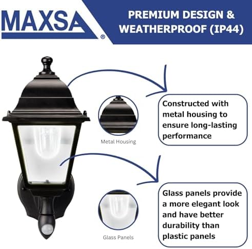 MAXSA 44219-RS Battery-Run Motion-Activated Outdoor Metal Sconce Black