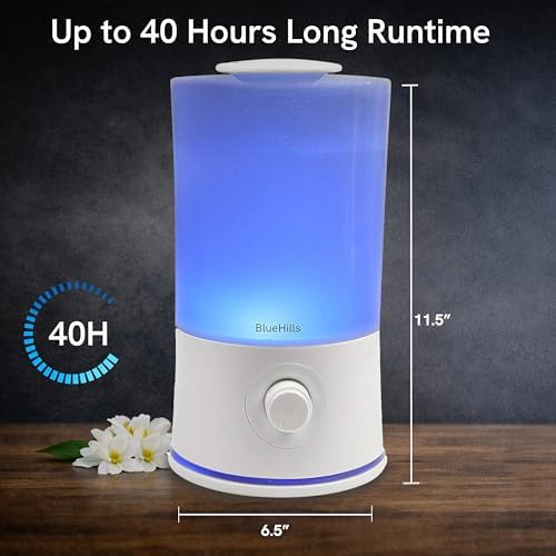 BlueHills Premium 2000 ML XL Large Essential Oil Diffuser Aromatherapy Humidifier for Large Room Home 40 Hour Run Huge Coverage Area 2 Liter Extra Large Capacity Huge Diffuser High Mist White E001