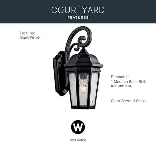 Kichler Courtyard 17.75" 1 Light Outdoor Wall Light with Clear Seeded Glass in Textured Black