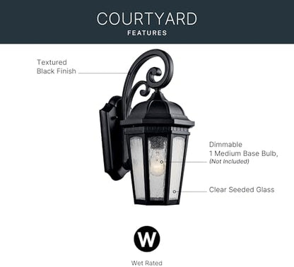 Kichler Courtyard 17.75" 1 Light Outdoor Wall Light with Clear Seeded Glass in Textured Black