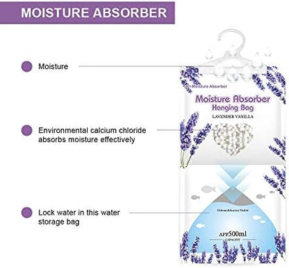 CANAGER Hanging Moisture Absorber, Lavender Vanilla Moistureproof Hanging Bag，Dehumidifier Bag (8 packs) Hanging Closet Dehumidifier Bags, Moisture Absorb 12.5 oz