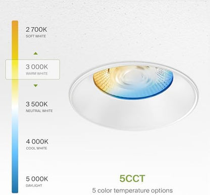 ASD 6 Inch Trimless LED Recessed Ceiling Light Fixture, Mud-in Canless Downlight with Junction Box, 5CCT 2700K-5000K, 24W 2075 Lumens, CRI90+, Anti-Glare, Dimmable, IC & Wet Rated, ETL, 12 Pack